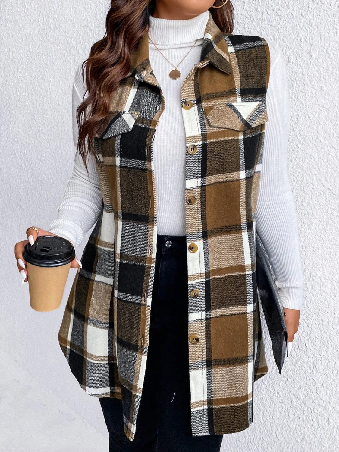 Women's Fashion Plaid Sleeveless Vest Loose