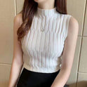 Retro Half High Neck Slim Knit Sweater Women Sleeveless All-match Bottoming Vest Top