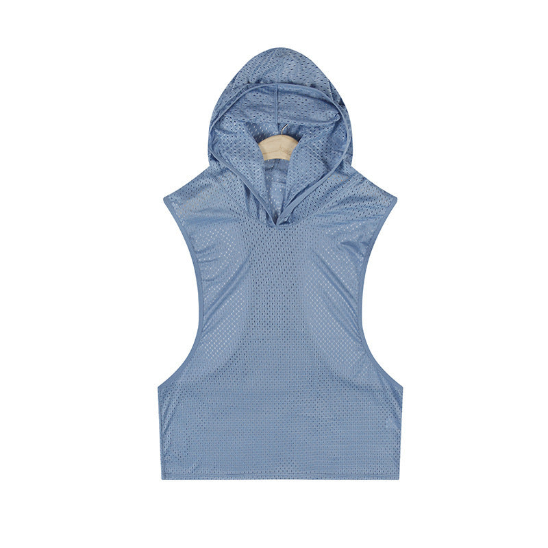 Solid Color Mesh Hooded Men's Vest