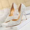 Skinny Women's Shoes Stiletto Heel Shallow Mouth Pointed Side Hollow-out Sequin