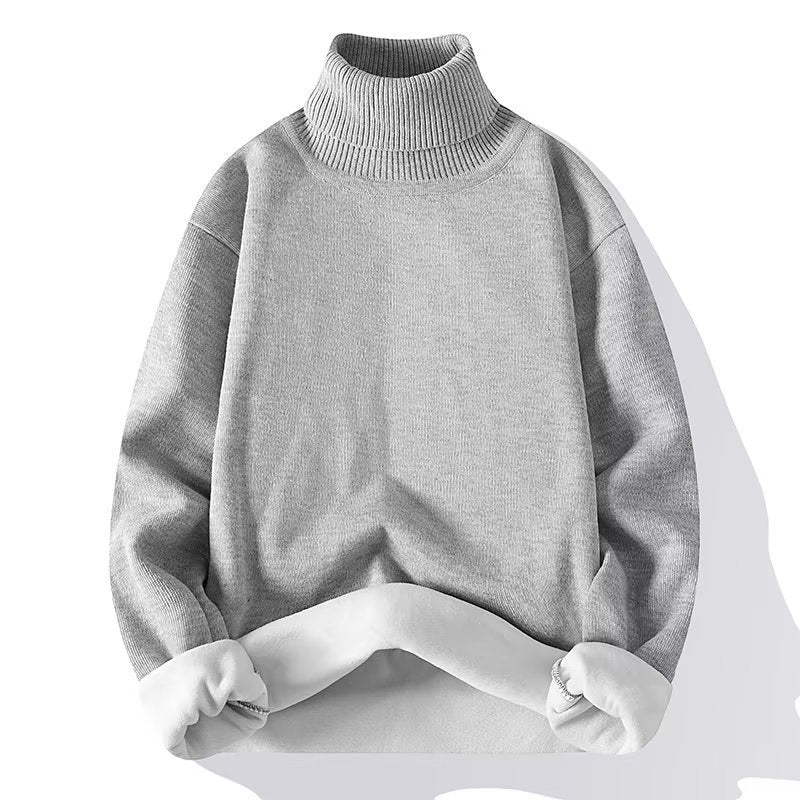 One Piece Fleece Sweater Men's Turnable Solid Color Turtleneck