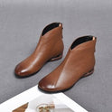 Women's Autumn Winter Retro Round Head Soft Leather Low Heel Martin Boots