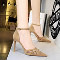 Low-cut Pointed Toe Nightclub Mesh Hollow-out Strap Sandals