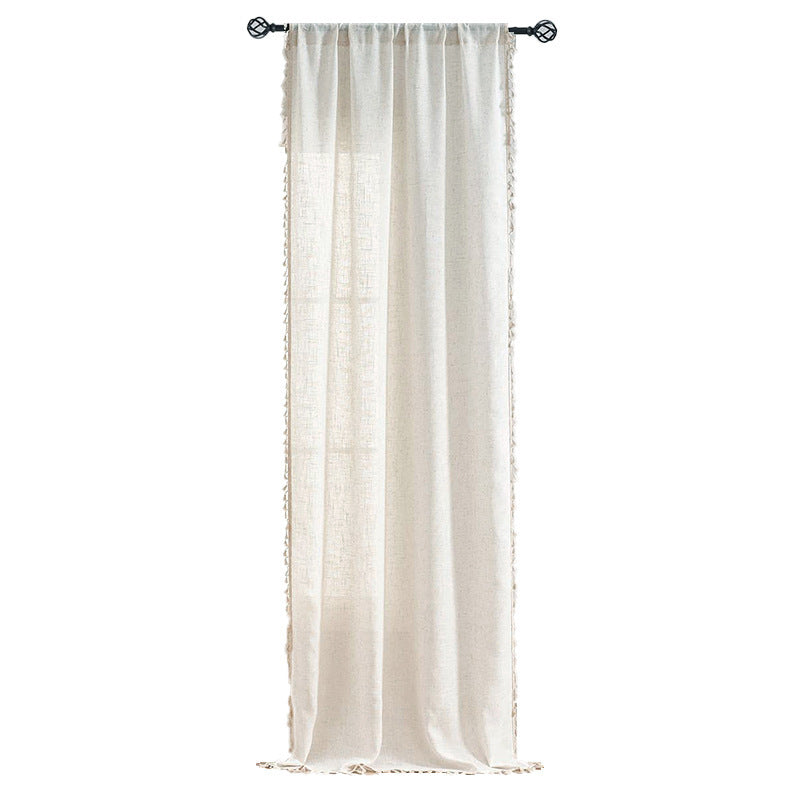 Bohemian Tassel Lace Cotton Linen Texture Transparent Curtain