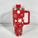 New Christmas Pattern Mug With Handle Lid Straw Drinkware Stainless Steel Vacuum Tumbler Large Capacity Car Travel Coffee Cup