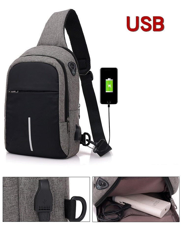 Leisure Travel Waterproof Men's USB Charging Slanted Chest Bag