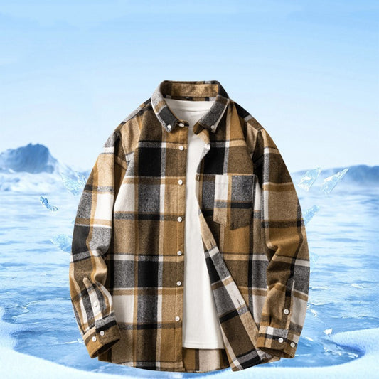 Cross-border Foreign Trade Men's Autumn And Winter New Plaid Plus Size Long-sleeved Shirt Casual Coat Thickened Flannel Shirt Men