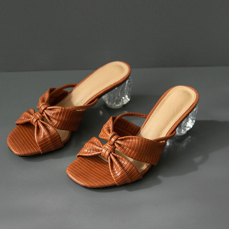 Summer Transparent Open-toed Bowknot Sandals And Slippers Women