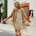 Solid Color Leopard Print Smock Shawl Tassel