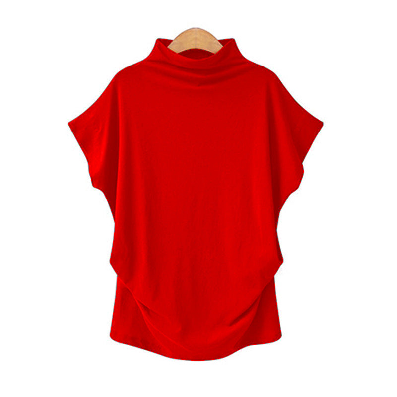 Turtleneck Top Bat Sleeve Short Sleeve T-shirt