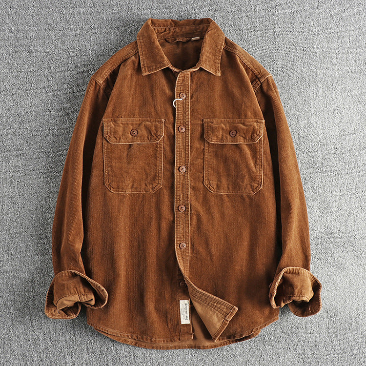 Retro Corduroy Cotton Long-sleeved Shirt For Men