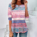 Round Neck Long Sleeve Striped Tie-dye Casual Top