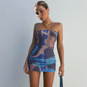 Women's Fashion Printed Bandeau Slim-fit Slimming One-line Dress