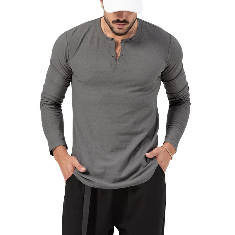 European And American Men's T-shirt Henley Shirt Long Sleeve