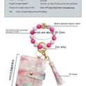 New Luminous Silicone Beads Wrist Keychain Handmade Beaded Leather Polyurethane Card Holder Key Ring