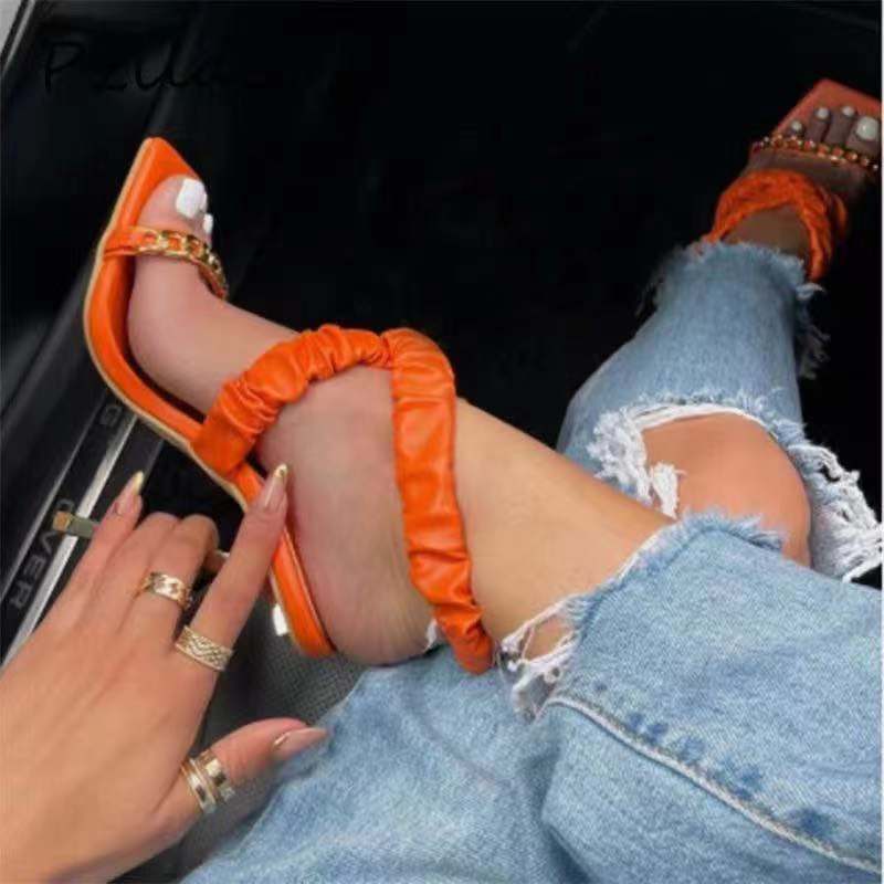 Women's Pleated Leather Fashion Sandals Stiletto