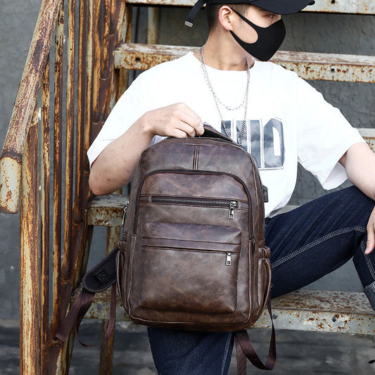 Retro Soft Leather Men's Backpack Fashion Business Travel Computer Bag