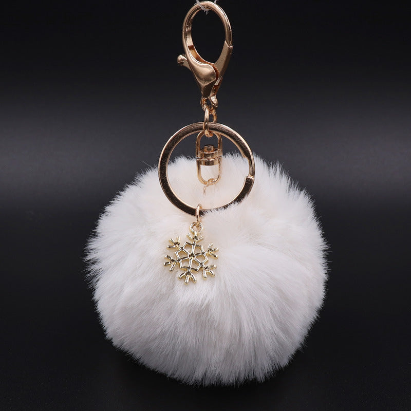 Christmas Snowflake Plush Key Chain Alloy Bag Pendant