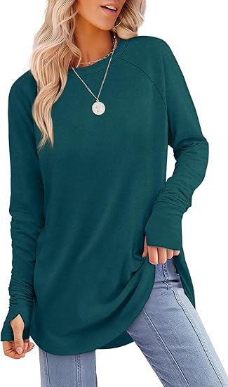 Solid Color Split-finger Long-sleeved Shirt Loose Mid-length