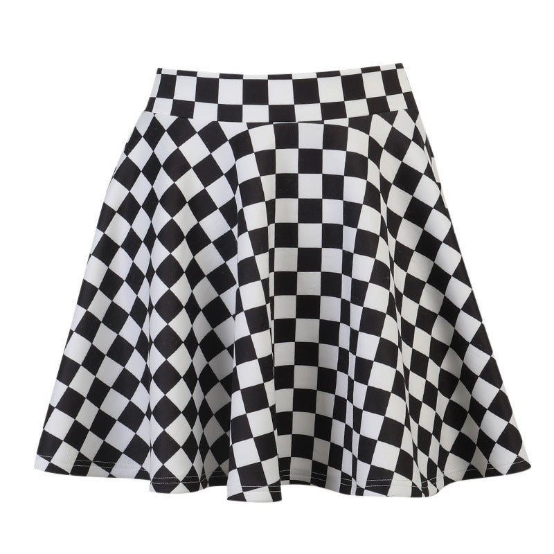 Dark Girl Color Contrast Plaid Stitching Skirt Sexy High Waist Skirt