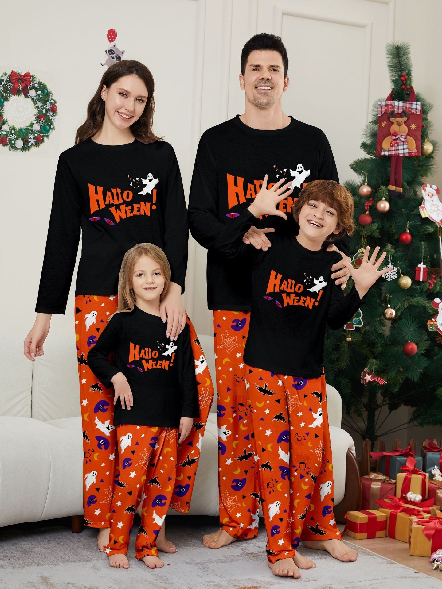 Parent-child Pajamas Long Sleeve Two-piece Set Eye Letter Printed Homewear