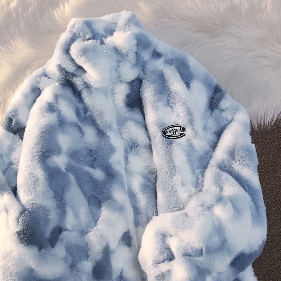 Tie-dyed Lamb Wool Coat High-quality Thick And Loose