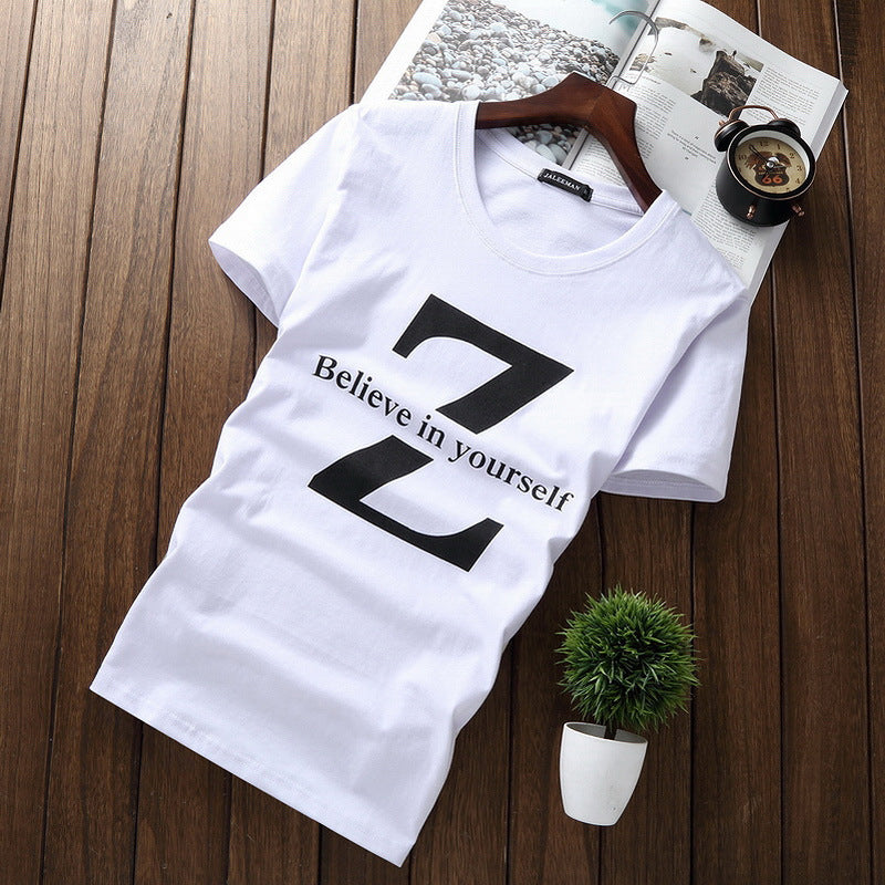 New Men's T-shirt Plus Size Korean Print Short Sleeve