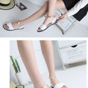 Women Summer Open Toed Simple Flat Roman Style Sandals Pearl Buckle Girl Student Shoes