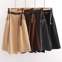 Solid Color Leisure Artistic Pocket High Waist Slimming Irregular Midi Skirt