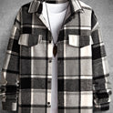 FallWinter Slim Brushed Plaid Long Sleeve Flannel Shirt Men