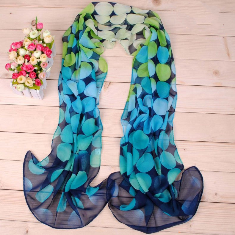 European And American Style Gradient Color Printing Chiffon Long Silk Scarf