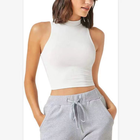 Outer Wear Sleeveless Short Slim Fit Midriff-baring Top