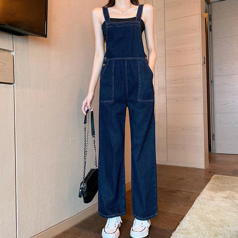 Women's Simple High-waist Dark Denim Overalls