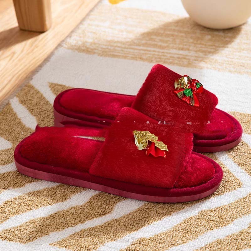 Autumn And Winter Open Toe Fluffy Slippers Word Home