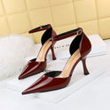 European And American Style Simple Wine Cup Heel Ultra High Heel Shallow Mouth Pointed Patent Leather Sexy Sping Sandal Strap Sandals