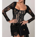 Lace Waist-tight Streamer Long Sleeve Dress Women