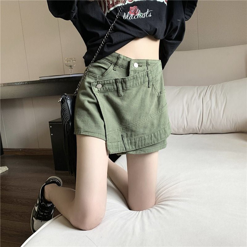 Women's Fashion Irregular High Waist Denim Short Pantskirt