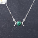 Vintage Crescent Lock Bone Moon Sun Pendant Silver Women's Natural Stone Necklace