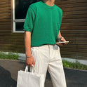 Simple Solid Color Sweater Short T Men's Summer