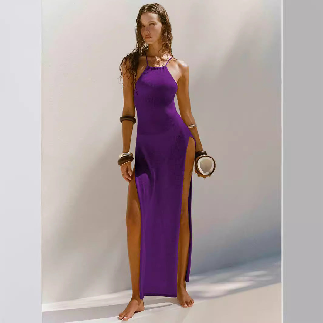 Double-sided High Slit Sling Beautiful Back Knitted Dress