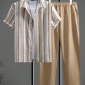 Casual Fashion Striped Short Sleeve Shirt Trousers Suit