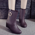 Fashion Slope Heel Rain Boots Female Mid-tube Zipper Waterproof Student Outdoor