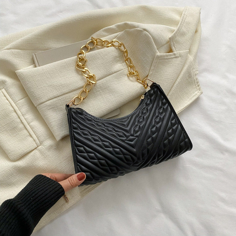 Pleated Chain Baguette Shoulder Underarm Bag