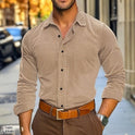 Men's Button Leisure Corduroy Shirt Long Sleeve Solid Color Polo Collar