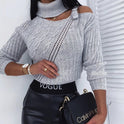 Halter Off-the-shoulder Metal Decorative Irregular Long Sleeve Sweater