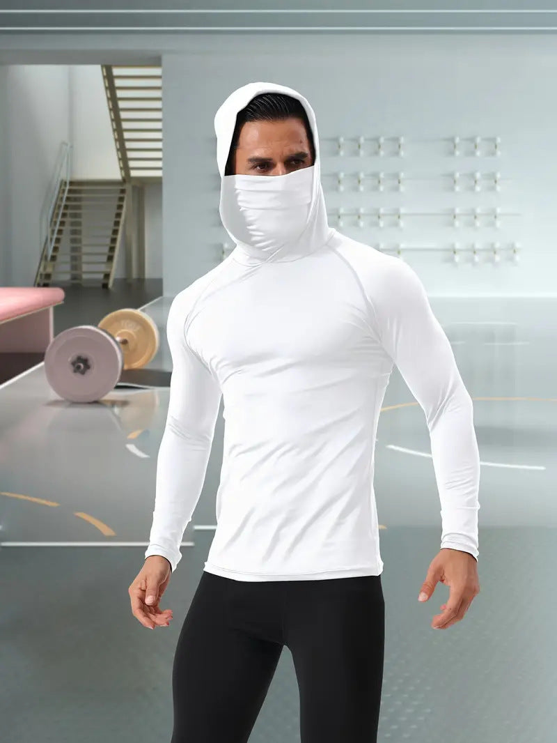 Men's Sports Tight Shaping Mask Scarf Hat One-piece Long Sleeves