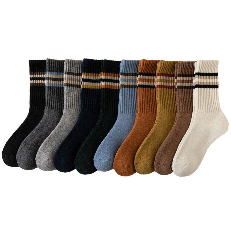 Men's Mid-calf Length Sports Stockings Autumn And Winter Fleece-lined Terry Cotton Socks