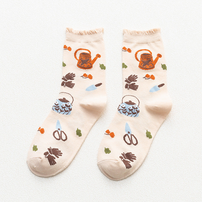 All-matching Caramel Cartoon Women's Cotton Tube Socks