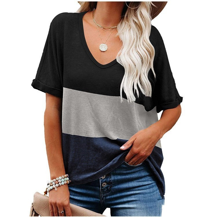 Fashionable Women's Color Matching Pullover Short Top