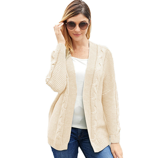 Cardigan Bat Long Sleeve Ribbed Knit Plus Size Cardigan